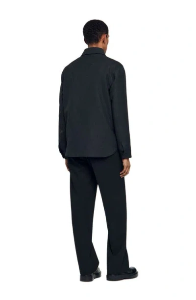 Sandro Wool Overshirt With Pockets In Blue