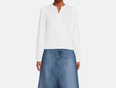 Frame Femme Puff Sleeve Henley Top In White In White