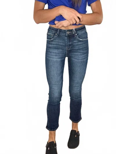 Risen Ankle Straight Leg Slim Denim Jeans In Blue In Blue