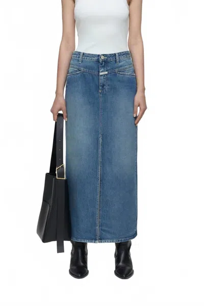 Closed Denim Midi Skirt In Dark Blue