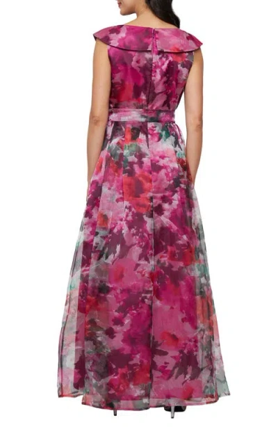 Alex Evenings Printed V-neck Long A-line Gown In Pink