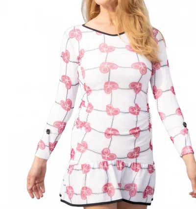 Love Love Tennis Limited Long Sleeve Vee Monroe Dress In Raspberry Red Hearts & Net