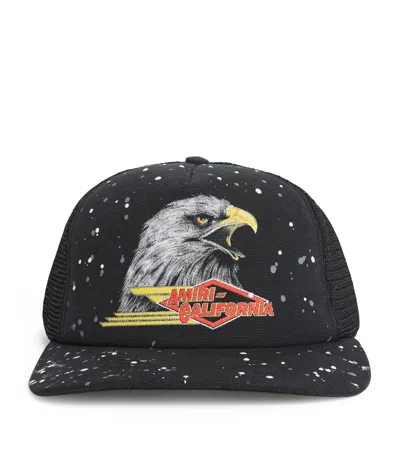 Amiri Paint-splattered Printed Padded Cotton-canvas And Mesh Trucker Cap In Black
