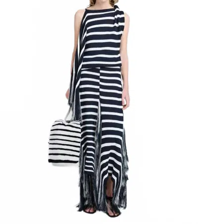 Proenza Schouler Yves Top In Stripe Fringed Knit In Navy Multi In Blue
