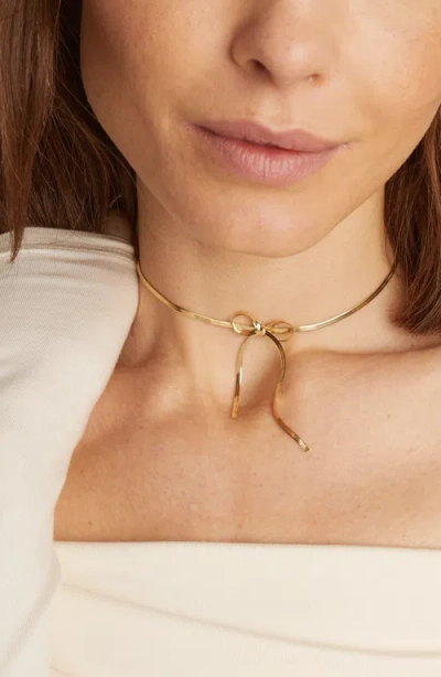 Aurate New York Herringbone Bow Choker Necklace In Gold