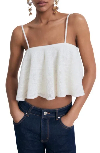 Mango Cotton Mix Fine Knit Peplum Cami Top In White