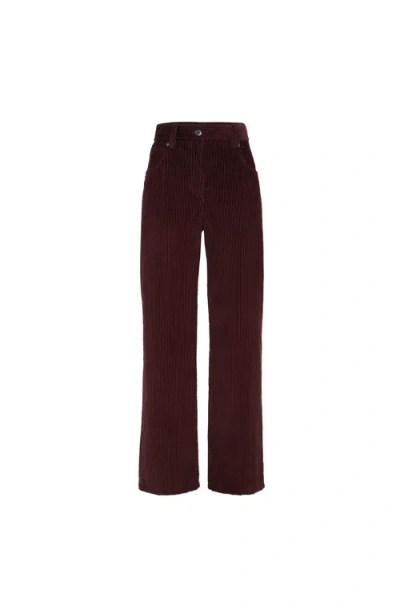 Brunello Cucinelli Bordeaux Corduroy Pants With Concealed Front Closure