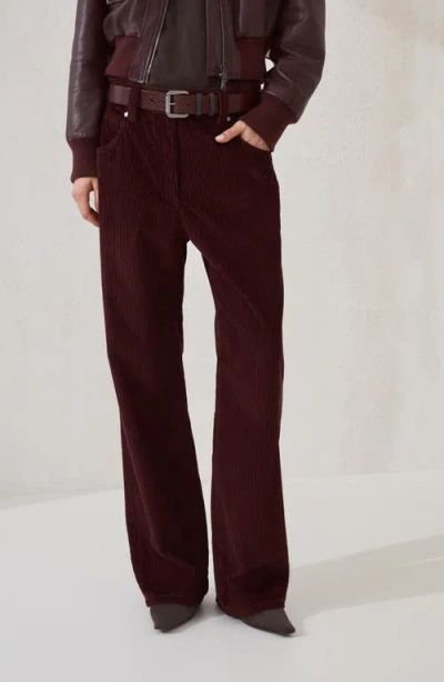 Brunello Cucinelli Bordeaux Corduroy Pants With Concealed Front Closure