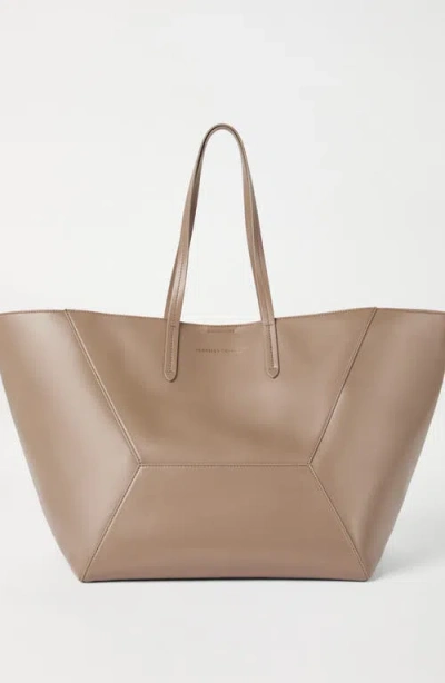 Brunello Cucinelli Beige Tote Bag With Logo Lettering On The Front And Geometric Panels Design In Leather Woman