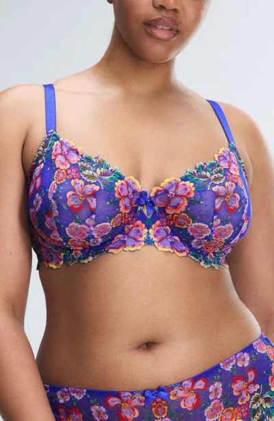 Savage X Fenty X Fenty Womens Rendezvous Blue Sunchaser Lace Unlined Plunge Lace Bra In Blue