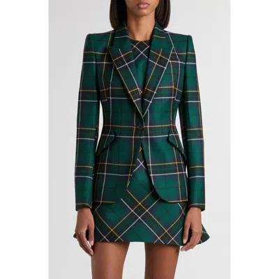 Alexander Mcqueen Single-breasted Wool Tartan Jacket With Peak Lapels In Green