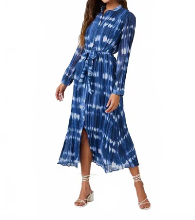 Bella Dahl Long Sleeve Pleated Maxi Dress In Ocean Tides Print