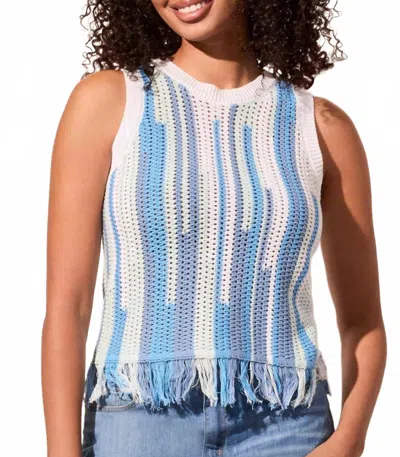 Tribal Fringe Hem Sweater Tank In Blue