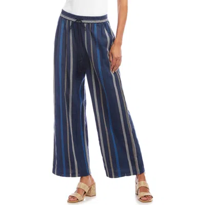 Karen Kane Embroidered Cropped Drawstring Pants In Blue Multi-stripe In Blue