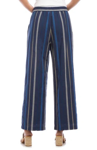 Karen Kane Embroidered Cropped Drawstring Pants In Blue Multi-stripe In Blue