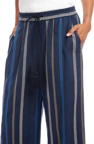 Karen Kane Embroidered Cropped Drawstring Pants In Blue Multi-stripe In Blue
