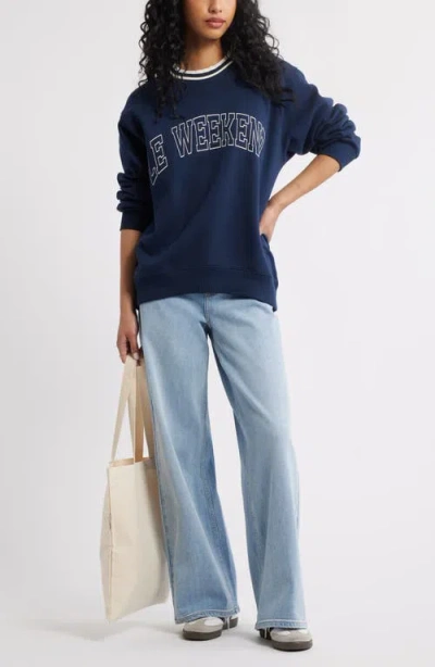 Bp. Oversize Graphic Crewneck Sweatshirt In Blue