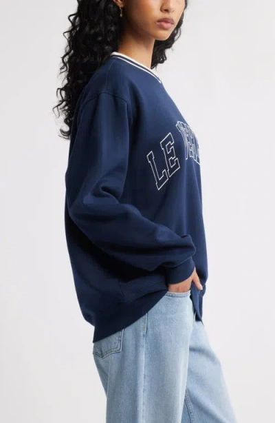 Bp. Oversize Graphic Crewneck Sweatshirt In Blue