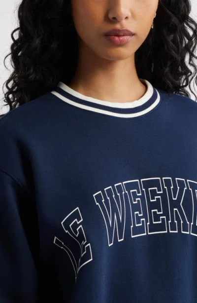 Bp. Oversize Graphic Crewneck Sweatshirt In Blue
