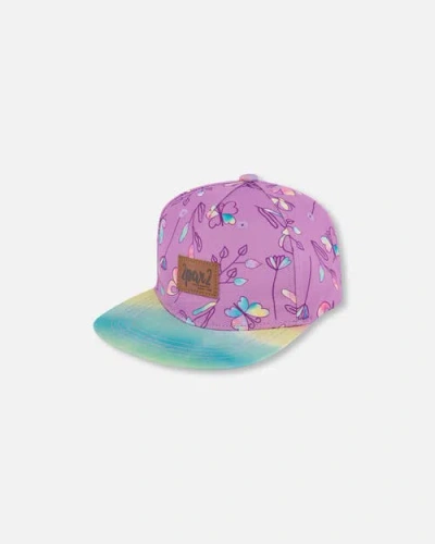 Deux Par Deux Baby Girl's Printed Cap Old Mauve And Multicolored Butterflies In Purple