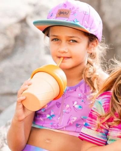 Deux Par Deux Baby Girl's Printed Cap Old Mauve And Multicolored Butterflies In Purple