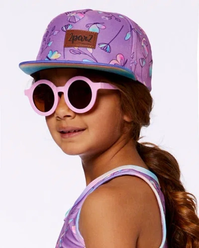 Deux Par Deux Baby Girl's Printed Cap Old Mauve And Multicolored Butterflies In Purple