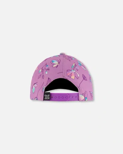 Deux Par Deux Baby Girl's Printed Cap Old Mauve And Multicolored Butterflies In Purple