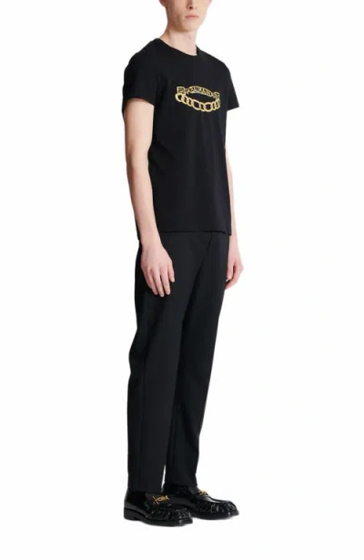 Balmain Black Crewneck T-shirt With Logo Print On The Front In Cotton Man