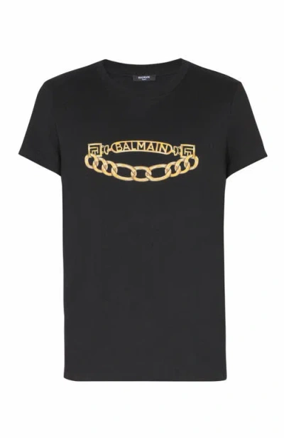 Balmain Black Crewneck T-shirt With Logo Print On The Front In Cotton Man