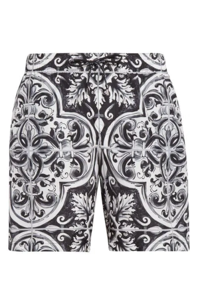 Dolce & Gabbana Printed Bermuda Style Shorts With Elastic Waist In Black