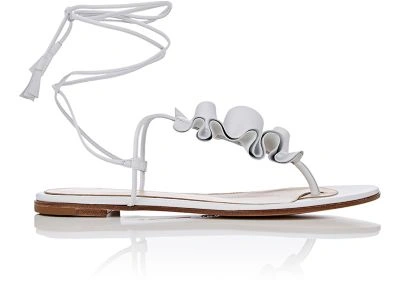 Gianvito Rossi Ruffled Leather Thong Sandals In White