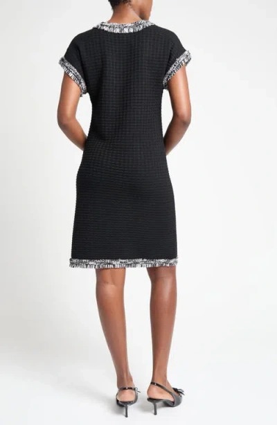 Ming Wang Modern Fit Fringe Trim Tweed Dress