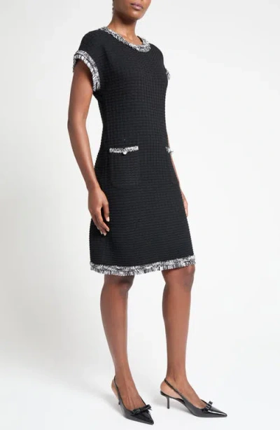 Ming Wang Modern Fit Fringe Trim Tweed Dress