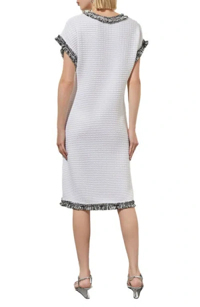 Ming Wang Modern Fit Fringe Trim Tweed Dress In White