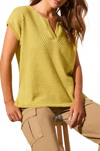 Tribal Side-slit V-neck Sweater With Extended Shoulders In Starfruit