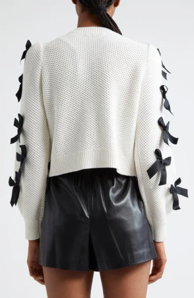 Alice And Olivia Alice + Olivia Kitty Bow Wool Blend Cardigan In White