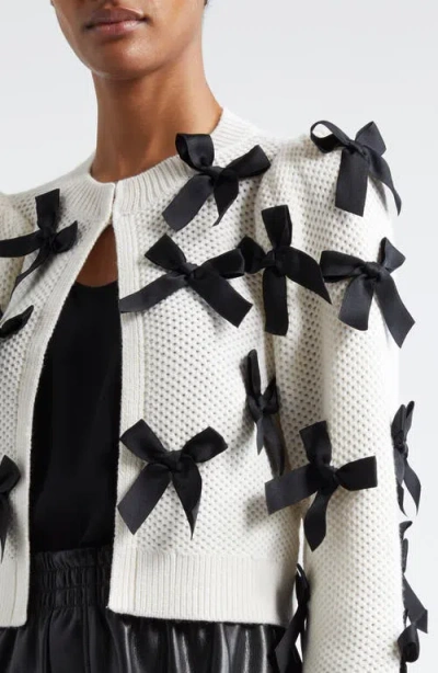 Alice And Olivia Alice + Olivia Kitty Bow Wool Blend Cardigan In White