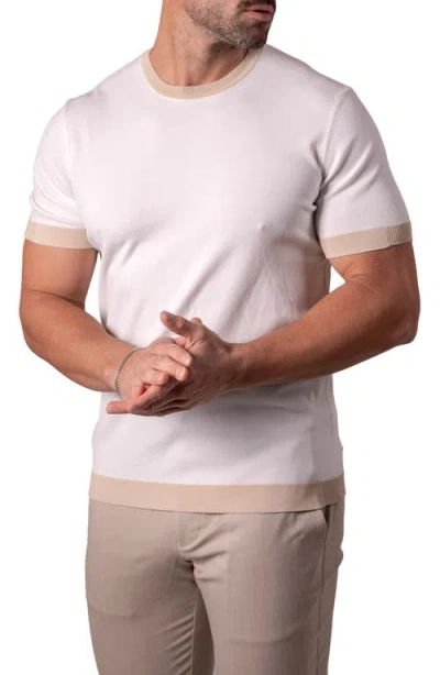 Maceoo Tipped Short Sleeve Sweater In White