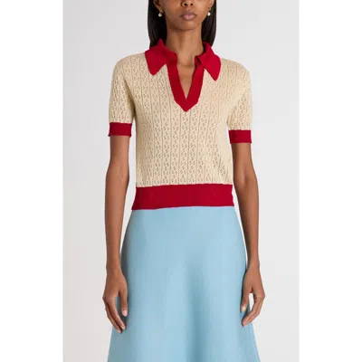 Valentino Garavani Pointelle Knit Polo Sweater In Neutral