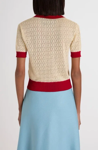 Valentino Garavani Pointelle Knit Polo Sweater In Neutral