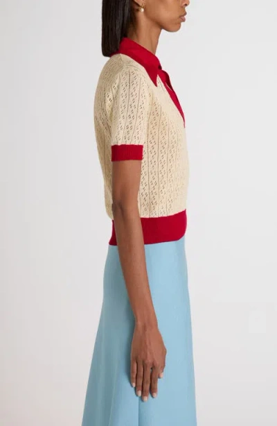 Valentino Garavani Pointelle Knit Polo Sweater In Neutral