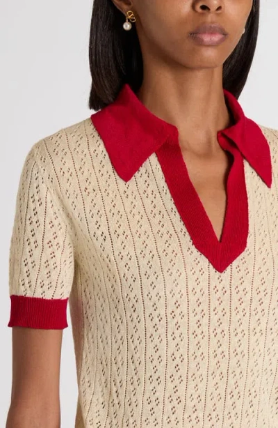 Valentino Garavani Pointelle Knit Polo Sweater In Neutral