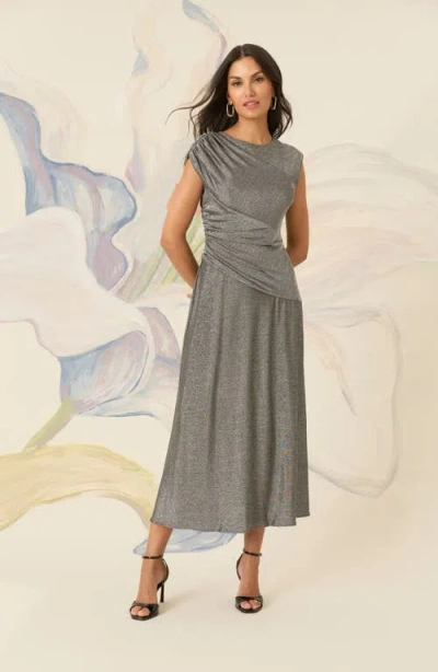Maggy London Cap Sleeve Metallic Midi Dress