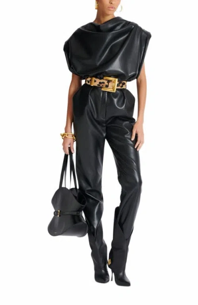 Balmain Faux Leather High-rise Slim Trousers In Black
