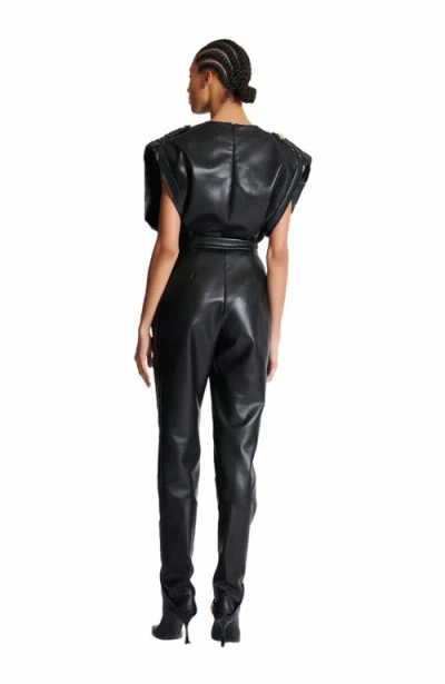 Balmain Faux Leather High-rise Slim Trousers In Black