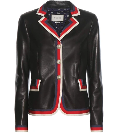 Shop Gucci Embellished Leather Jacket In Llack