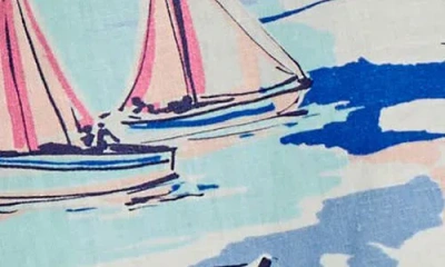 Jones New York Beach Print Tie Sleeve Linen Blend Top In Blue