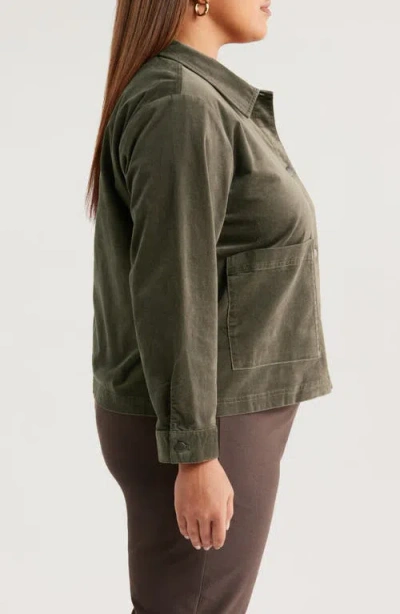 Eileen Fisher Stretch Cotton Velveteen Jacket In Green
