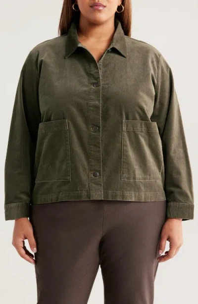 Eileen Fisher Stretch Cotton Velveteen Jacket In Green
