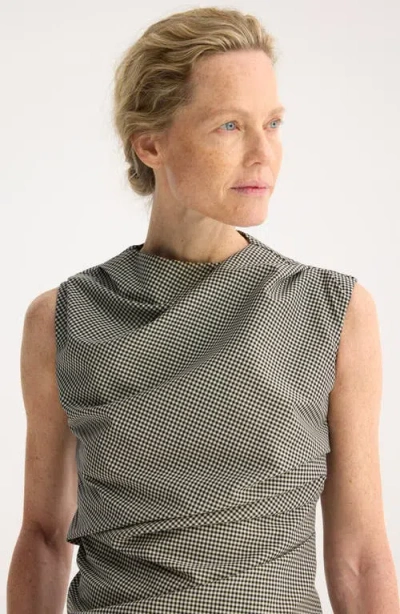 Rohe Róhe Mini Check Cowl Neck Sleeveless Wool Blend Top